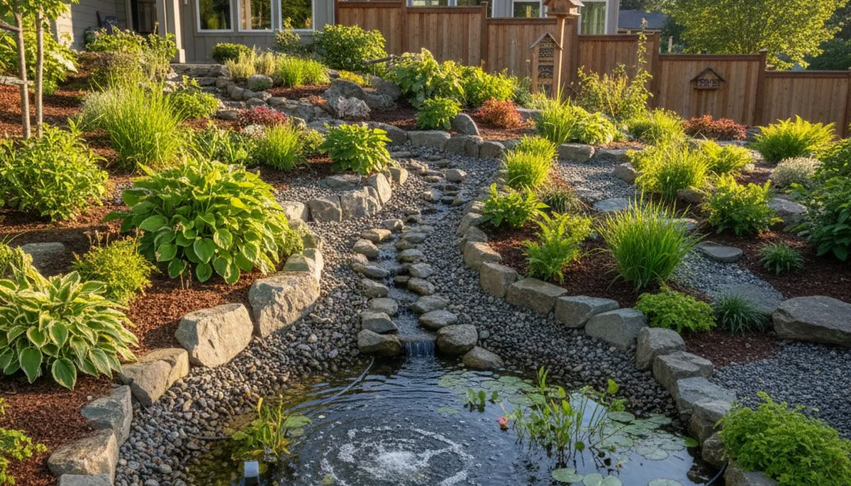 Sustainable rain garden and water management landscaping in Bellevue, NE by Chop Chop Landscaping